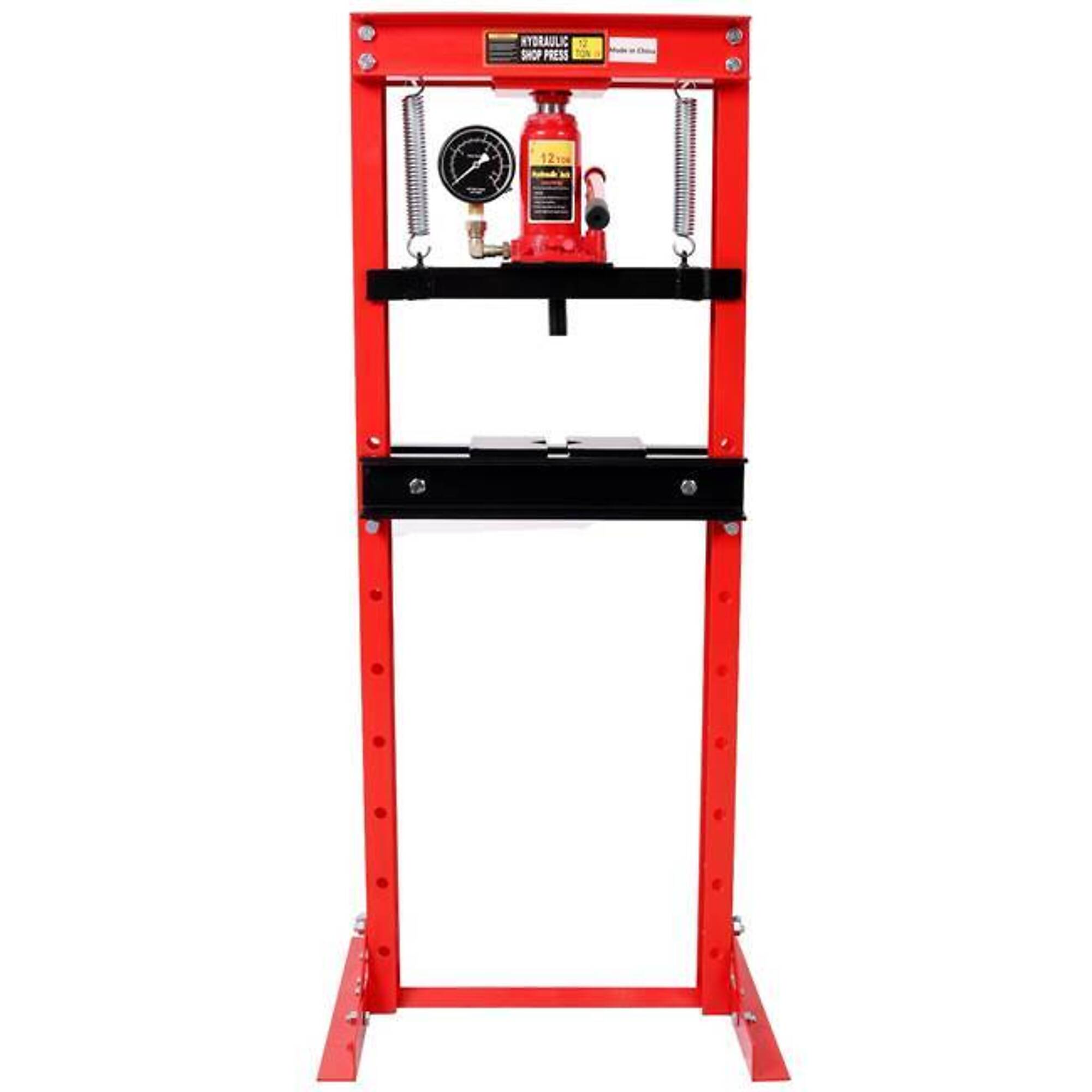 12 Ton Bottle Jack Shop Press with Gauge, Red, BAC-W465P358639